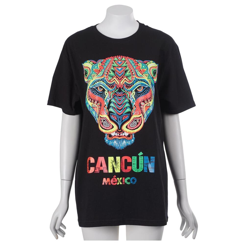 Comfort T-Shirt M Black Neon Jaguar Leopard Print Cancun Mexico Short Sleeve